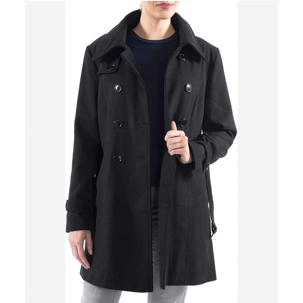 Giacca Gallery Company Black Double Breasted Wool Blend Coat Women's Size Medium